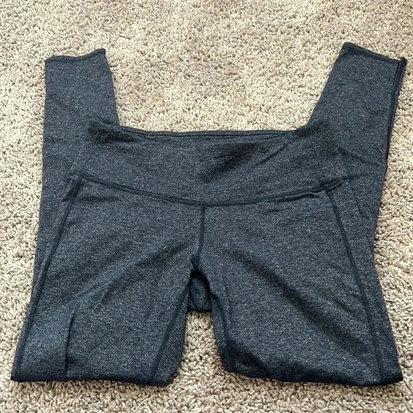 Athleta Heathered Blue Workout Leggings with Ankle Slits - Picture 1 of 5